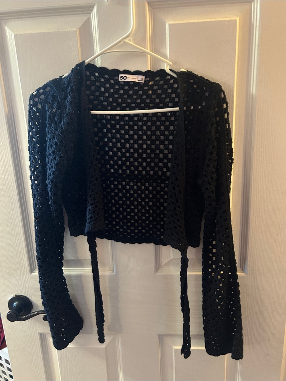 SO Black Crochet Tie-Front Women's Cardigan